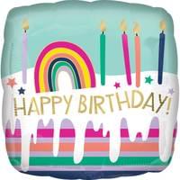 18" Mylar -  Striped Happy Birthday Frosted Cake