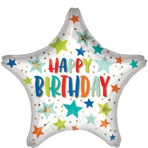 18" Birthday Stars and Dots Mylar