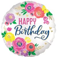 18" Mylar -  Satin Artful Floral Birthday
