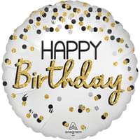 18" Mylar - Black, Silver, Gold Birthday
