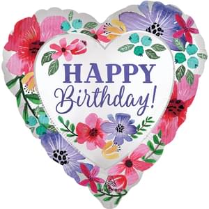 Happy Birthday Florals Satin - 18"