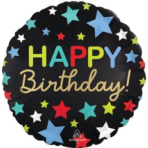 18" Happy Birthday Stars Satin Mylar