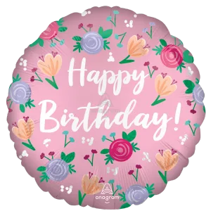 18" Happy Birthday Flowers Mylar
