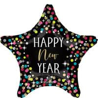 18" Mylar - Happy New Year Colorful Confetti Stars
