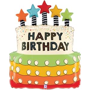 26" Candle Stars Birthday Cake Mylar