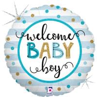 18" Mylar -  Baby Boy Holographic Stripes