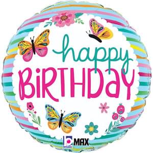 18" Mylar - Birthday Colorful Butterflies