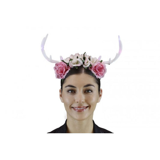 Light-Up White Floral Antlers Headband