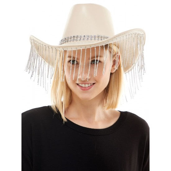 Tan Rhinestone Fringe Cowboy Hat