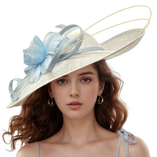 White & Blue Wide Brim Derby Hat