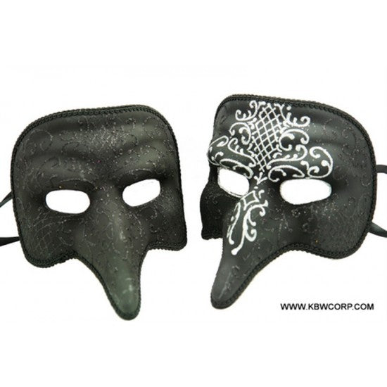 Short Nose Venetian Masquerade Mask - BK or BK&S