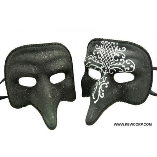 Short Nose Venetian Masquerade Mask - BK or BK&S