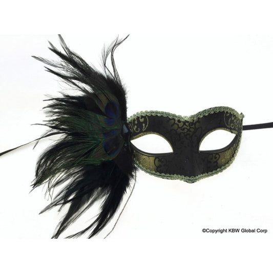 Venetian Mask with Peacock Aside - Gold and Black