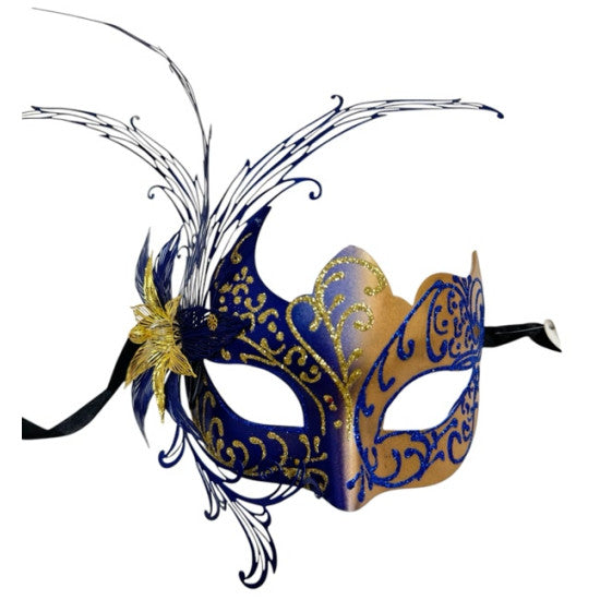 Venetian Flower Mask - Blue Gold