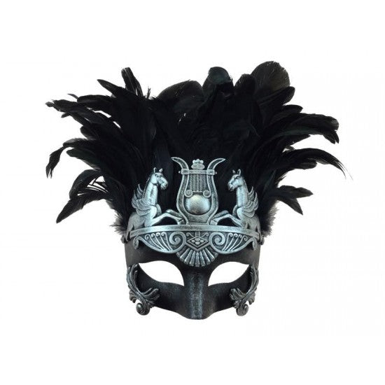 Silver Venetian Mask with Feather
