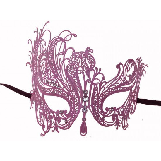 Pink Phoenix Filigree Masquerade Metal Mask with Gems