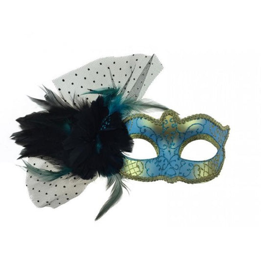 Sky Blue Feather Masquerade Mask