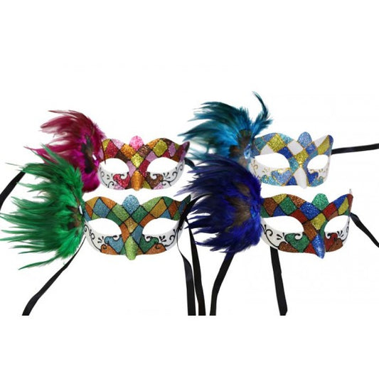 Jester Diamond Masquerade Feather Mask