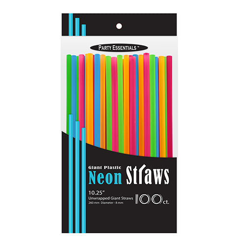 10.25" Neon Plastic Straws - 100ct