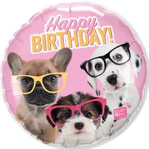 18" Birthday Puppies With Glasses Mylar