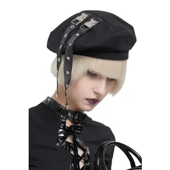 Black Parisian Style Beret with Double Buckle