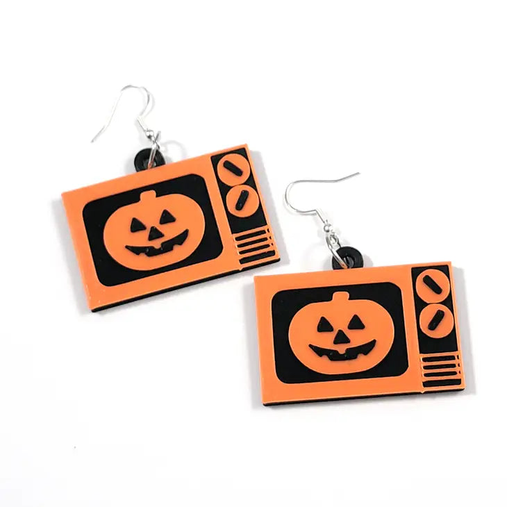 Retro Jack-O-Lantern TV Earrings