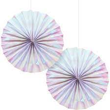 Hanging Paper Fans - Iridescent 2 ct
