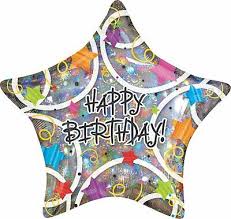 32" Jumbo Mylar - Holographic Happy Birthday Star