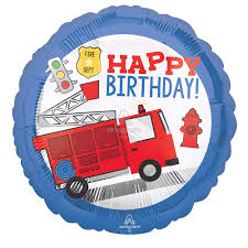 18" Mylar - Happy Birthday Fire Truck