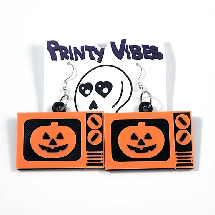 Retro Jack-O-Lantern TV Earrings