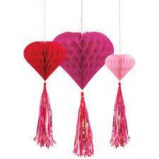 Assorted Honeycomb Heart Hanging Decor with Foil Tassel Tails 3ct