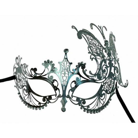 Metal Venetian Masquerade Mask - Silver Butterfly