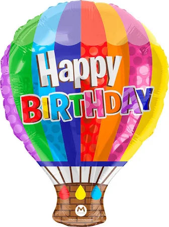 25" Supershape Mylar - Happy Birthday Hot Air Balloon