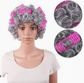 pink/grey wig with curlers