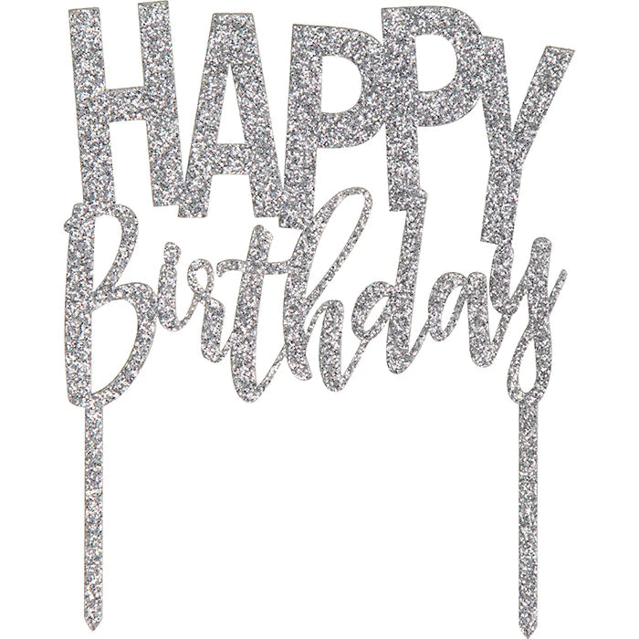 Acrylic Cake Topper - Silver Glitter