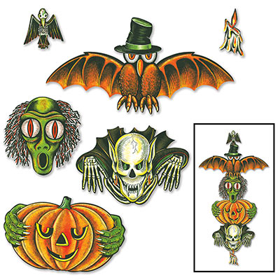 Vintage Halloween Totem Pole Cutouts 6ct