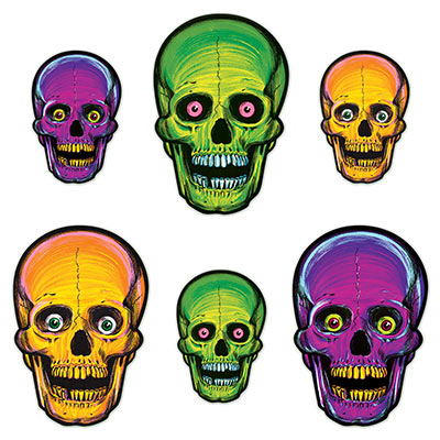 Vintage Halloween Nite-Glo Skull Cutouts 6ct