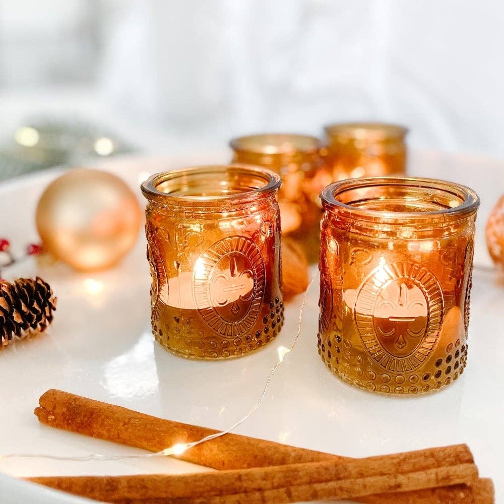 Vintage Amber Glass Tea Light Holder 4ct