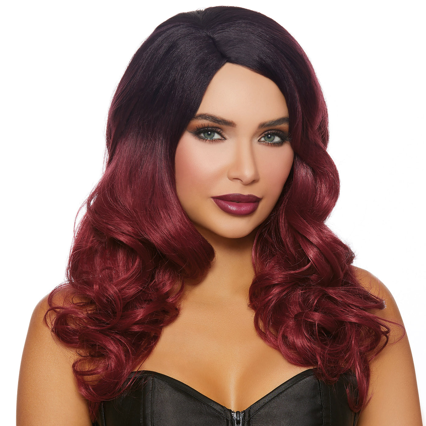 Long Wavy Ombré Wig - Black / Burgundy