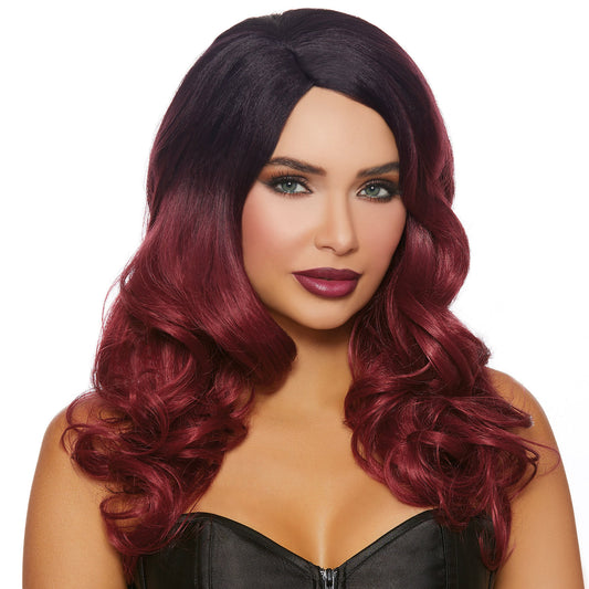 Long Wavy Ombré Wig - Black / Burgundy