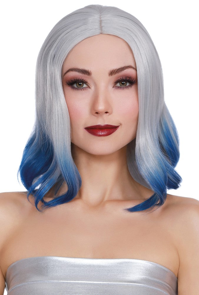 Dreamgirl Wig - Mid Length Dip Dye: Grey/Blue