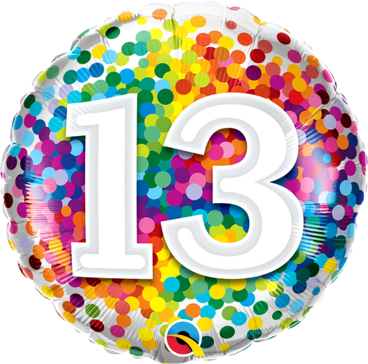 Birthday: #13 Rainbow Confetti - 18"