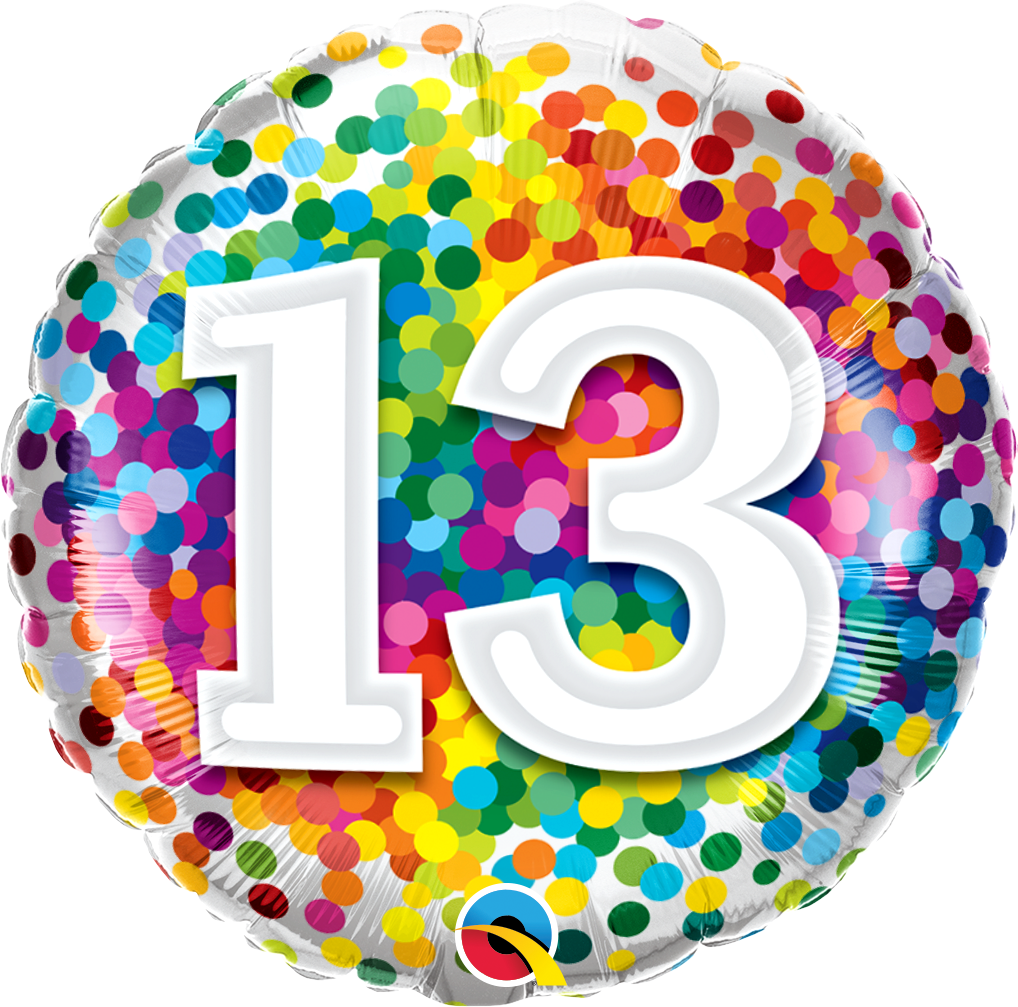Birthday: #13 Rainbow Confetti - 18"