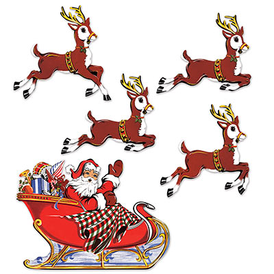 Vintage Christmas Santa & Sleigh Cutouts