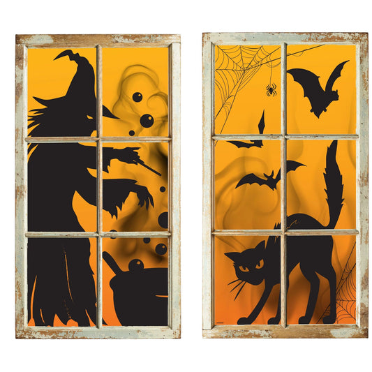 Witch and Cat Window Silhouettes