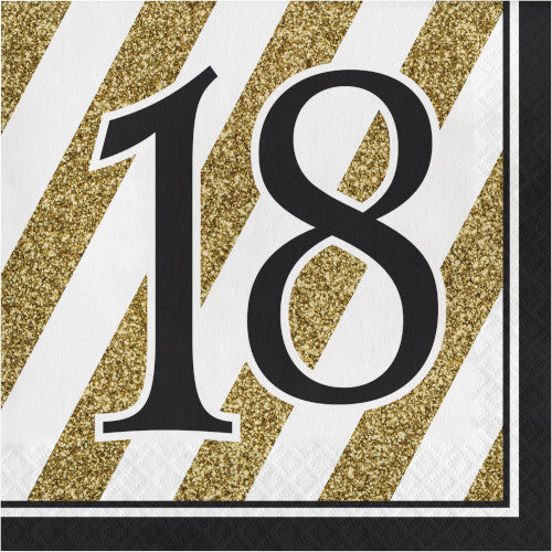 Lunch Napkins "18" - Black and Gold 16ct