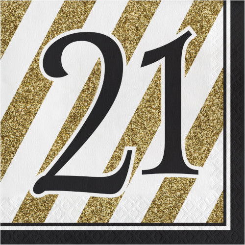 Lunch Napkins "21" - Black and Gold 16ct