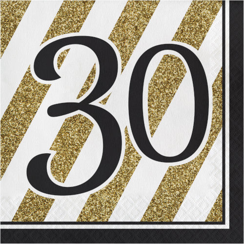 Lunch Napkins "30" - Black and Gold 16ct