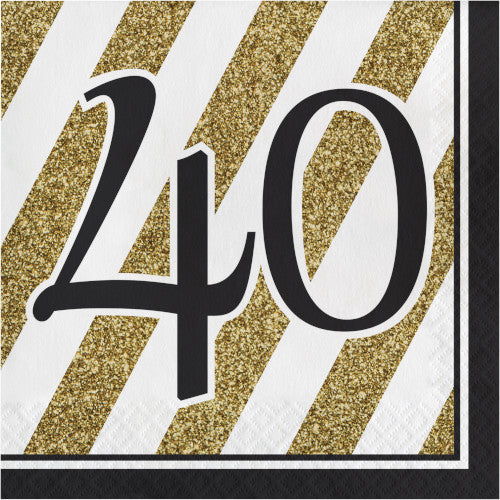 Lunch Napkins "40" - Black and Gold 16ct