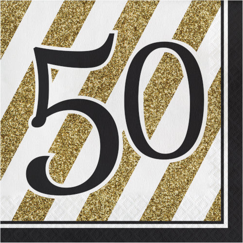 Lunch Napkins "50" - Black and Gold 16ct